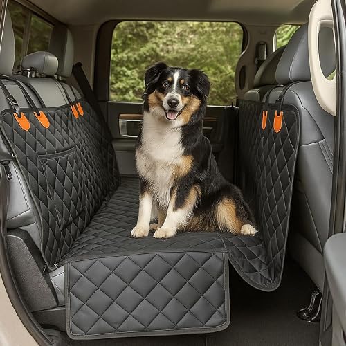 Dog Car Seat Cover for Back Seat - 600D Waterproof Pet Seat Cover | Black Car Seat Covers for Dogs | Anti-Slip Back Seat Extender for Dogs with Side Flap | Durable Dog Hammock for Car, SUVs & Trucks