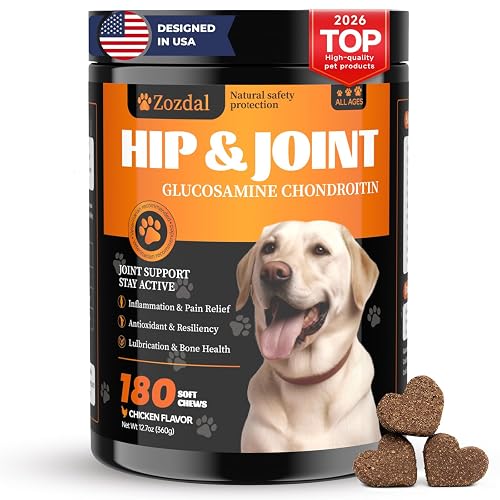 Dog Hip & Joint Supplement, 180 Chicken Chews - Glucosamine Chondroitin MSM Turmeric for Large Breed & Senior Dogs