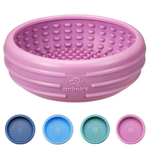 Dog Lick Bowl, Animire Freeze Lick Mat for Dogs, Non-Slip Slow Feeder Licking Bowl Enrichment Treat for Distraction Anxiety Relief, Food Grade Silicone, Dishwasher Safe(Pastel Purple,L)