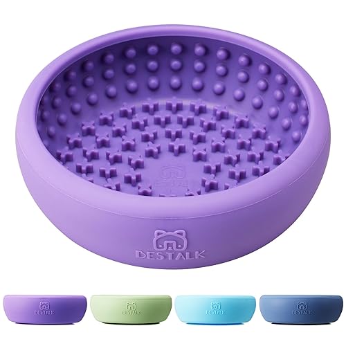 Dog Lick Bowl, Bestalk Anxiety Relief Lick Mat for Dogs, Non-Slip Freeze Licking Bowl Enrichment Puzzle Feeder for Distraction, BPA Free Silicone, Dishwasher Safe(Purple,L)