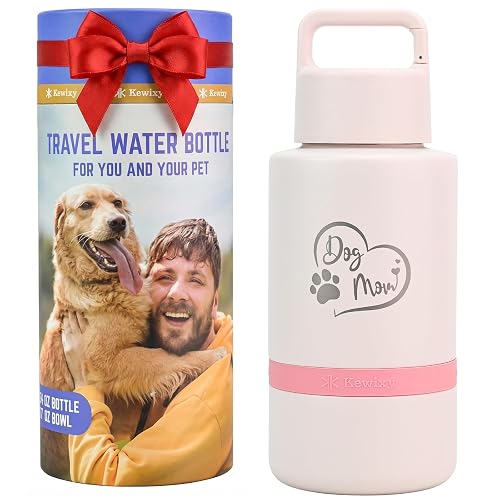 Dog Mom Gift, Insulated Dog Water Bottle with Travel Bowl, Women Christmas, Birthday for DogLover, Portable Water Bottle Dispenser, Accessories for Car, Camping, Outdoor, Detachable (DogMom-PalePink)