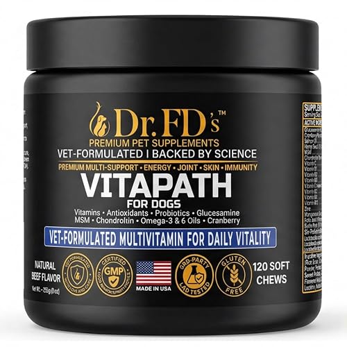 Dog Multivitamin for Dogs | Daily Vitamins with Antioxidants & Omegas for Skin, Coat, Immune & Metabolic Health | 120 Soft Chews | Made in USA | Dr. FD’s VitaPath