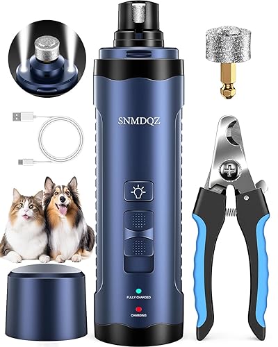 Dog Nail Grinder, Dog Nail Trimmers, and Clippers Kit with 2 LED Lights. Super Quiet Electric Pet Nail Grinder, Rechargeable, for Small, Medium, and Large Dogs & Cats, 2 Diamond Grinding Wheels.