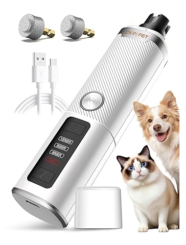 Dog Nail Grinder, Electric Dog Nail Trimmer Quiet with 2 LED Lights, 3-Speed Pet Nail Grinder for Dogs & Cats, Rechargeable 2000mAh Nail Grinder for Small Medium Large Dogs with Light, White