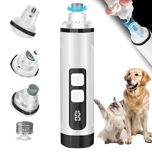 Dog Nail Trimmers Ultra Quiet Electric Pet Dog Nail Clippers Cat Nail Clipper with Led Lights Nail Grinder High Speed Nail File Electric Clippers for Grooming Small, Medium,Large Dogs and Cats (white)