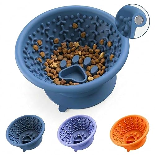 Dog Slow Feeder Lick Bowl to Prevent Fast Eating, Steel Reinforced Rim, Non-Slip Suction Base, BPA-Free Silicone, Dishwasher & Freezer Safe, Helps Extend Mealtime & Keep Dogs Calm(Blue)