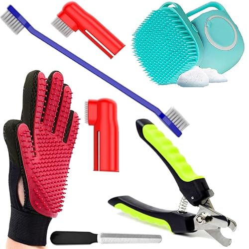Dog Trust Dogs Grooming Kit β Dog Shampoo Brush 80ml, Nail Cutter, Tooth Brush and Glove for Puppy, Cat and Kitten β Combo of 4