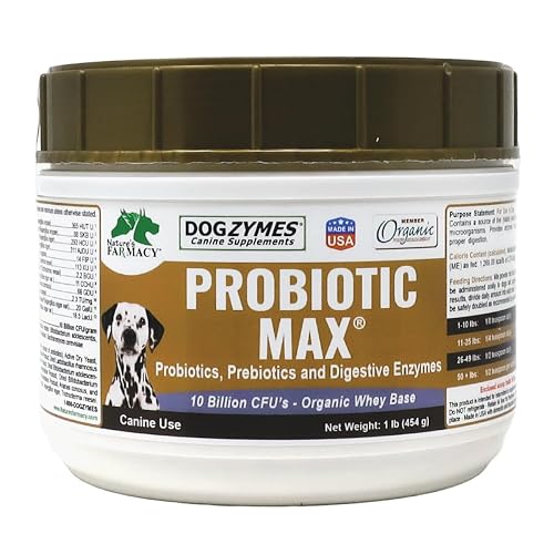Dogzymes Probiotic Max -10 Billion CFU's Probiotics, Prebiotics, Digestive Enzymes - Relieves Diarrhea, Upset Stomach, Constipation, Gas, Allergy, Immunity & Overall Health 1 Pound