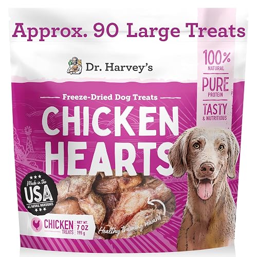Dr. Harvey's Freeze-Dried Chicken Hearts - Training Dog Treats, Single Ingredient, All-Natural USA Sourced Protein, Allergen-Free - 7 Ounces (Pack of 1)
