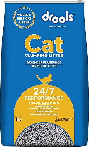 Drools Cat Litter (For multiple cat breeds ) 5kg Pack | Lavender Flavour | Pet and People friendly | Long Lasting Lavender fragrance | Super absorbent of liquids