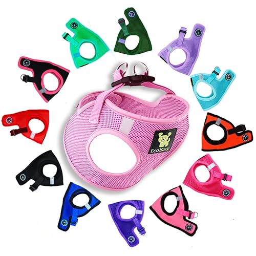 EcoBark Teacup Dog Harness - Luxury Soft XXXS Dog Harnesses for Puppy & Toy Breed Dog - Reflective Mini Step in Halter Vest (Baby Pink)
