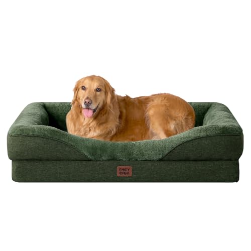 EHEYCIGA Orthopedic XL Dog Bed for Large Sized Dog, 42x30 Inch Extra Large Memory Foam Dog Couch Bed with Sides, Waterproof Liner & Washable Removable Cover, Dark Green