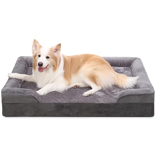 EMSLX Orthopedic Dog Beds Large Sized Dog Waterproof XL Dog Bed with Sides Non-Slip Bottom Extra Large Dog Couch Bed with Washable Removable Cover, Gray, 53x36inch