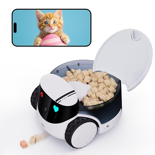 Enabot EBO ROLA PetPal FamilyBot Pet Camera Robot with Treat Dispenser: 2.5K Mobile Dog Camera Robot Battery-Powered with Phone App, 2-Way Talk, Night Vision, Interchangeable Modular Design