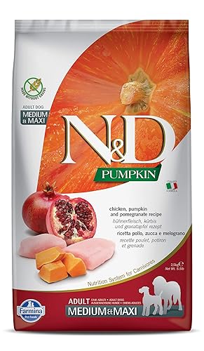 Farmina N&D Pumpkin Adult Medium/Maxi Dog Food | Chicken, Pomegranate & Pumpkin |Rich in Anti-oxidants| Complete Food for Adult Dogs | 2.5kg | No Artificial Preservatives