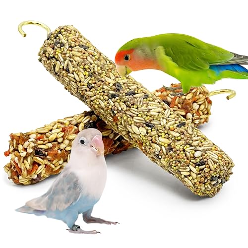 Fhiny Parakeet Treats, 2 PCS Natural Bird Crunch Sticks Grains & Vegetable Budgie Snacks Cockatiel Food Sticks Long-Lasting Chewing Toys for Parakeet Cockatiel Budgie Conure Parrot Lovebird Finch