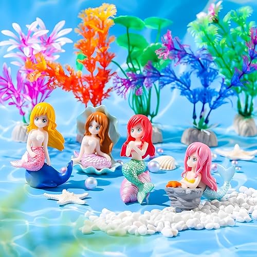 Foodie Puppies Aquarium Decorative Ornament - (Combo of 4 Mermaid Divers) | Cute Little Diver Decoration for Fish Tank | Creative Aquarium and Terrarium Accessory | Marine Landscape Resin Sculpture