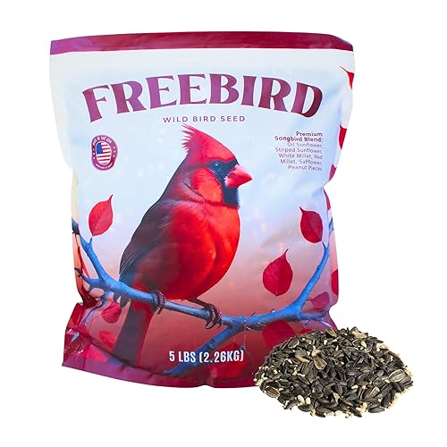 Freebird Songbird Blend - Wild Bird Seed for Outside Feeders with Black Oil Sunflower, Safflower, Millet & Peanut Pieces - Attracts Cardinals, Finches & Chickadees - 5 lb Bag