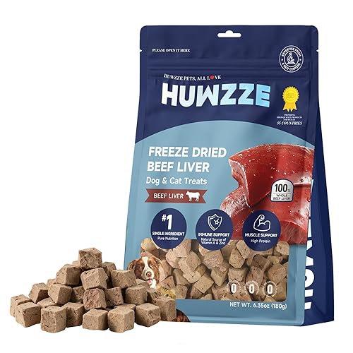 Freeze Dried Beef Liver Treats for Dogs & Cats, Single Ingredient Training Treats, Grain Free Raw Diet Meal Topper, 6.35 oz