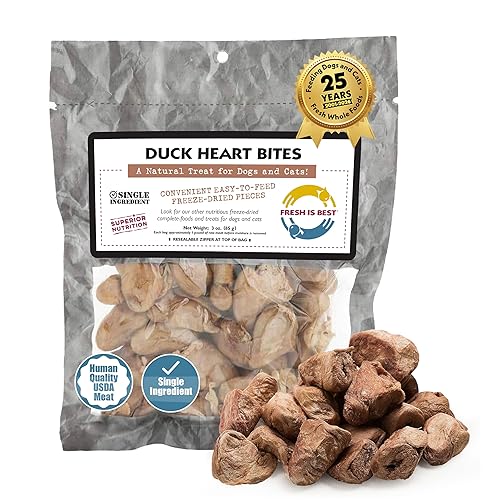 Fresh Is Best Duck Heart Freeze Dried Dog Treats – Raw Freeze Dried Cat Treats in Resealable Zipper Bag – High-Protein for Dogs & Cats – Made in The USA