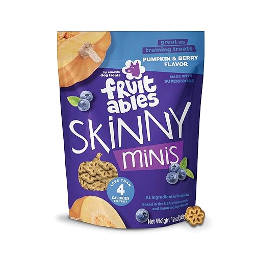 Fruitables Skinny Mini Dog Treats, Healthy Pumpkin Treat for Dogs, Low Calorie & Delicious, Puppy Training, No Wheat, Corn or Soy, Made in the USA, Pumpkin and Berry Flavor, 12oz