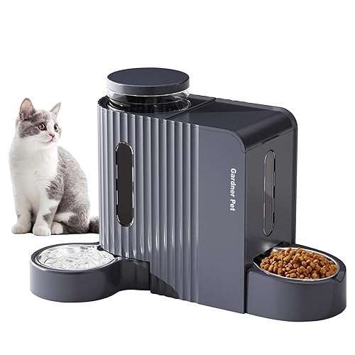 Gardner Pet Automatic Gravity Cat Food Feeder and Water Dispenser Stainless Steel Two-in-One Set Large Capacity Dispenser for Pets Dogs, Puppies, Kittens-(1.6 Gallons x 2)