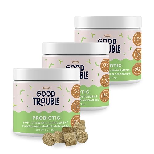 Good Trouble Pets Probiotic Supplement for Dogs - Chicken Flavor, 30 Chews - Enhanced Digestive Support (Packs of 3)