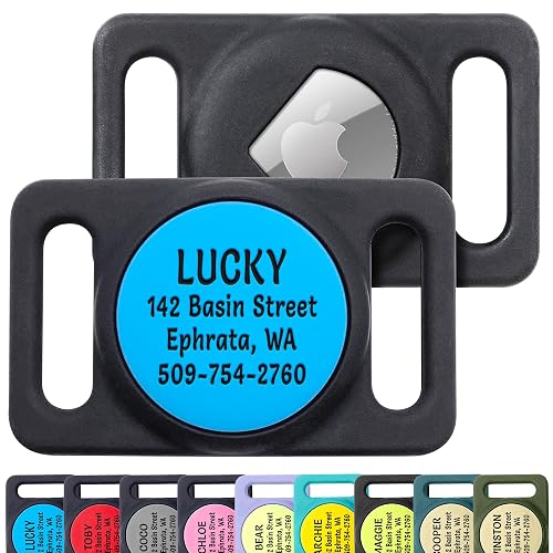 GoTags Designed for Airtag Engraved Dog Collar Holder, Personalized Case for Pet Collar, Up to 4 Lines of Custom Text, Slide On Tag for GPS Dog Tracker, Compatible with Apple iPhone (Large Pack of 1)