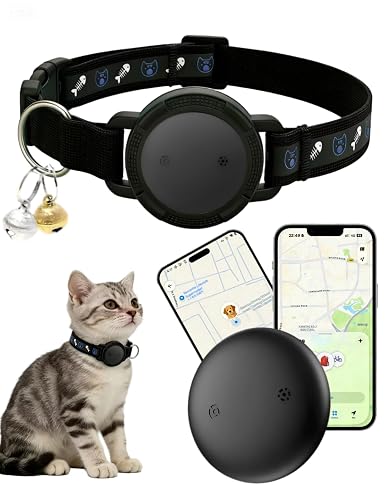 GPS Cat Tracker Collar (Android & iOS) - Bluetooth Dogs GPS Tracker Smart Pet Activity Tracker, No Subscription, Works with Apple Find My App & Google Find Hub, Anti-Lost for Pet Items Keys Black