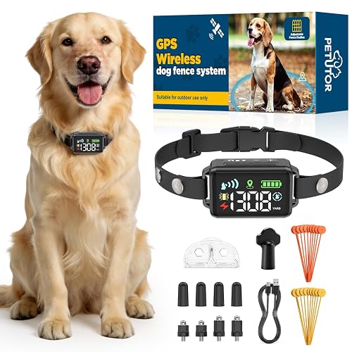 GPS Wireless Dog Fence, 48H Battery Electric Fence for Dogs, GNSS Dog Collar, IPX7 Waterproof Invisible Fence for Dogs Over 15 lbs, Adjustable 33-1999 Yards, 3 Training Modes for Outdoor