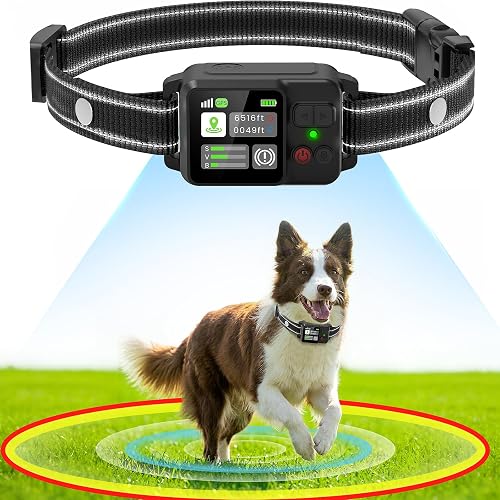 GPS Wireless Dog Fence, Electric Fence for Dogs, Electric Dog Fence with 3 Warning Strength, Range 49-6561ft, IP67 Waterproof, Rechargeable Pet Containment System for Outdoor Use Only