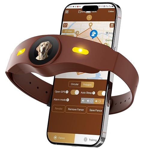 GPS Wireless Dog Fence, Smart Portable Electric Dog Fence Collar with Free App, 64-3280ft Adjustable Boundary, Rechargeable IP7 Waterproof, for Small Medium Large Dogs Outdoor Use (Brown)