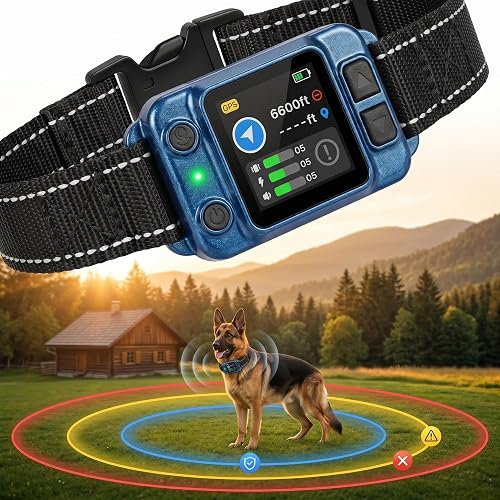 GPS Wireless Dog Fence System, 50-6600FT Invisible Fence for Dogs, No App No Subscription, Electric GPS Dog Fence Collar with Beep Vibration and Static Correction, for Dogs Over 15 lbs,Blue