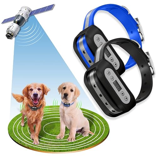 GPS Wireless Dog Fence System for 2 Dog, Electric Satellite Technology Pet Containment System by GPS Signal Boundary Pets with Waterproof & Rechargeable Collar Receiver (Black)