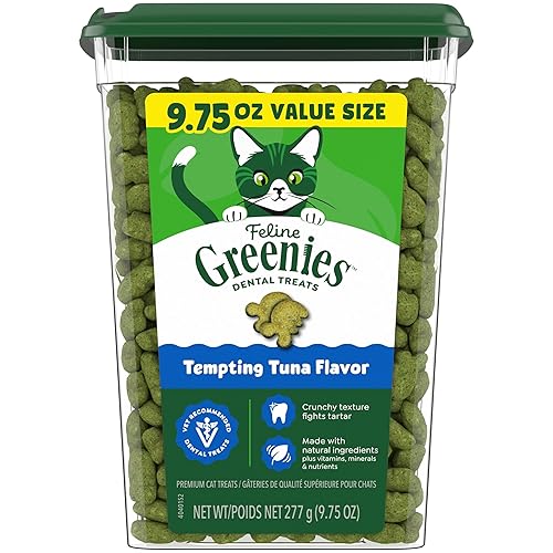 Greenies Cat Treats, Veterinarian-Recommended Adult Natural Dental Cat Treats, Tempting Tuna Flavor, 9.75 oz. Tub