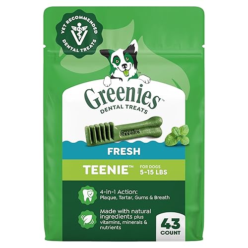 Greenies Dog Treats Veterinarian-Recommended Natural Dental Treats for Dogs, Teenie Size, Fresh Flavor, 12 oz. Pack, 43 Count