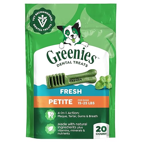 Greenies Veterinarian-Recommended Adult Natural Dental Dog Treats Petite Size, Fresh Flavor, 12 oz. Pack, 20 Count