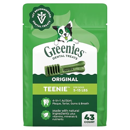 Greenies Veterinarian-Recommended Adult Natural Dental Dog Treats Teenie Size, Dog Dental Chews, Original Flavor, 12 oz. Pack, 43 Count