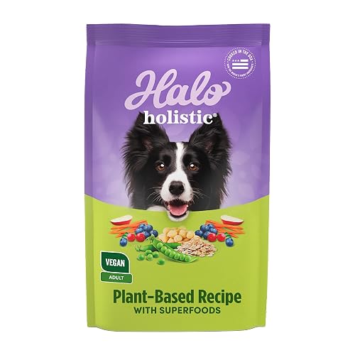 Halo Holistic Plant-Based Recipe With Superfoods, Complete Digestive Health, Vegan Dry Dog Food Bag, Adult Formula, 21-lb Bag