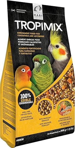 Hari Hagen Tropimix Enrichment Food for Cockatiels & Lovebirds, 2 lb. - HARI Parrot Food with Seeds, Fruit, Nuts, Vegetables, Grains, and Legumes