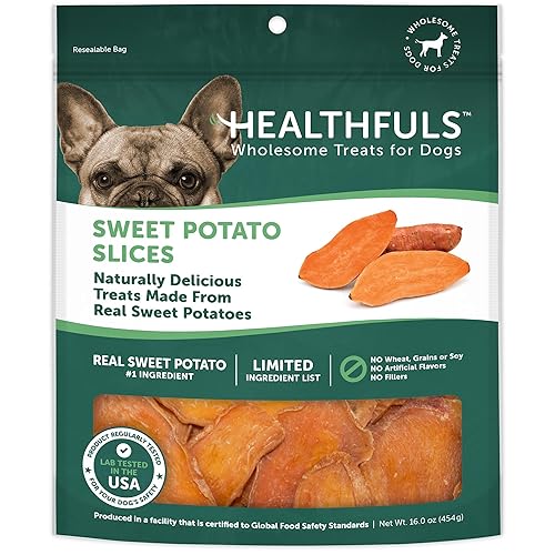 Healthfuls Sweet Potato Slices Healthy Dog Treats – Limited Ingredient, Grain Free, Made from Real Dried Sweet Potatoes, 16 oz
