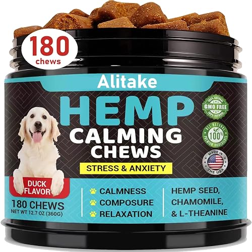 Hemp Calming Chews for Dogs - Dog Calming Treats Anxiety Relief 100% Golden Ratio of Natural Ingredients Calming Dog Treats, Aid with Separation, Barking, Stress Relief, Thunderstorms (Duck)
