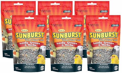 Higgins 6 Pack of Sunburst Leafy Greens & Herbs Gourmet Treats for All Birds, 1 Ounce Per Pack