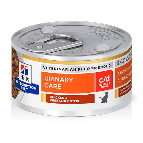 Hill's Prescription Diet c/d Multicare Stress Urinary Care Wet Cat Food, Chicken & Vegetable Stew, 2.9 oz. Cans, 24-Pack