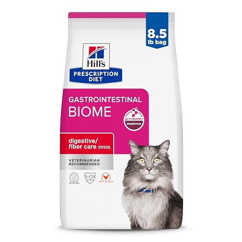 Hill's Prescription Diet Gastrointestinal Biome Stress Digestive/Fiber Care Dry Cat Food, Chicken, 8.5 lb. Bag