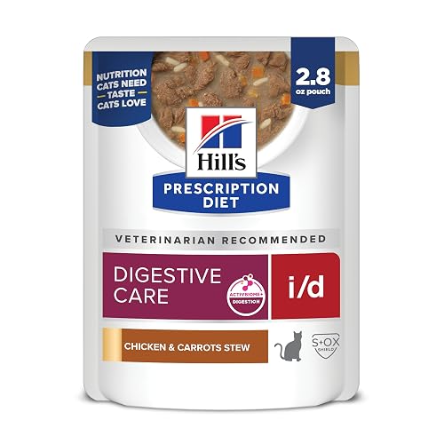 Hill's Prescription Diet i/d Digestive Care Wet Cat Food, Chicken & Carrot Stew, 2.8 oz. Pouches, 24-Pack