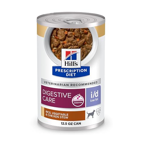 Hill's Prescription Diet i/d Low Fat Digestive Care Wet Dog Food, Rice, Vegetable, & Chicken Stew, 12.5 oz. Cans, 12-Pack