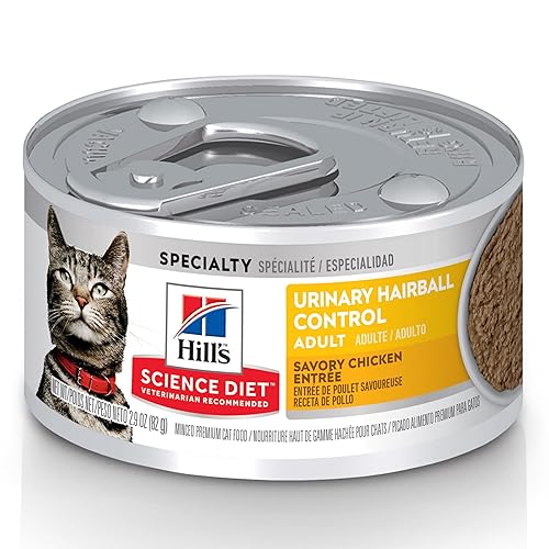 Hill's Science Diet Adult Urinary & Hairball Control Wet Cat Food, Chicken Minced, 2.9 oz. Cans, 12-Pack