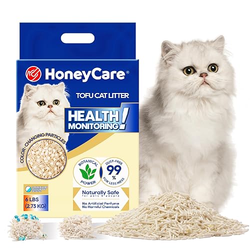 HoneyCare Health Monitoring Tofu Cat Litter | Natural Plant-Based Formula | Not Sticking to Litter Box | 99% Dust-Free & Low Tracking | Flushable Cat Litter |Urine Occult Blood Test| 6-lbs