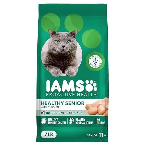 IAMS Proactive Health Senior Dry Cat Food, Cat Food Dry Chicken Recipe, Real Chicken in Every Bite, 7 lb. Bag